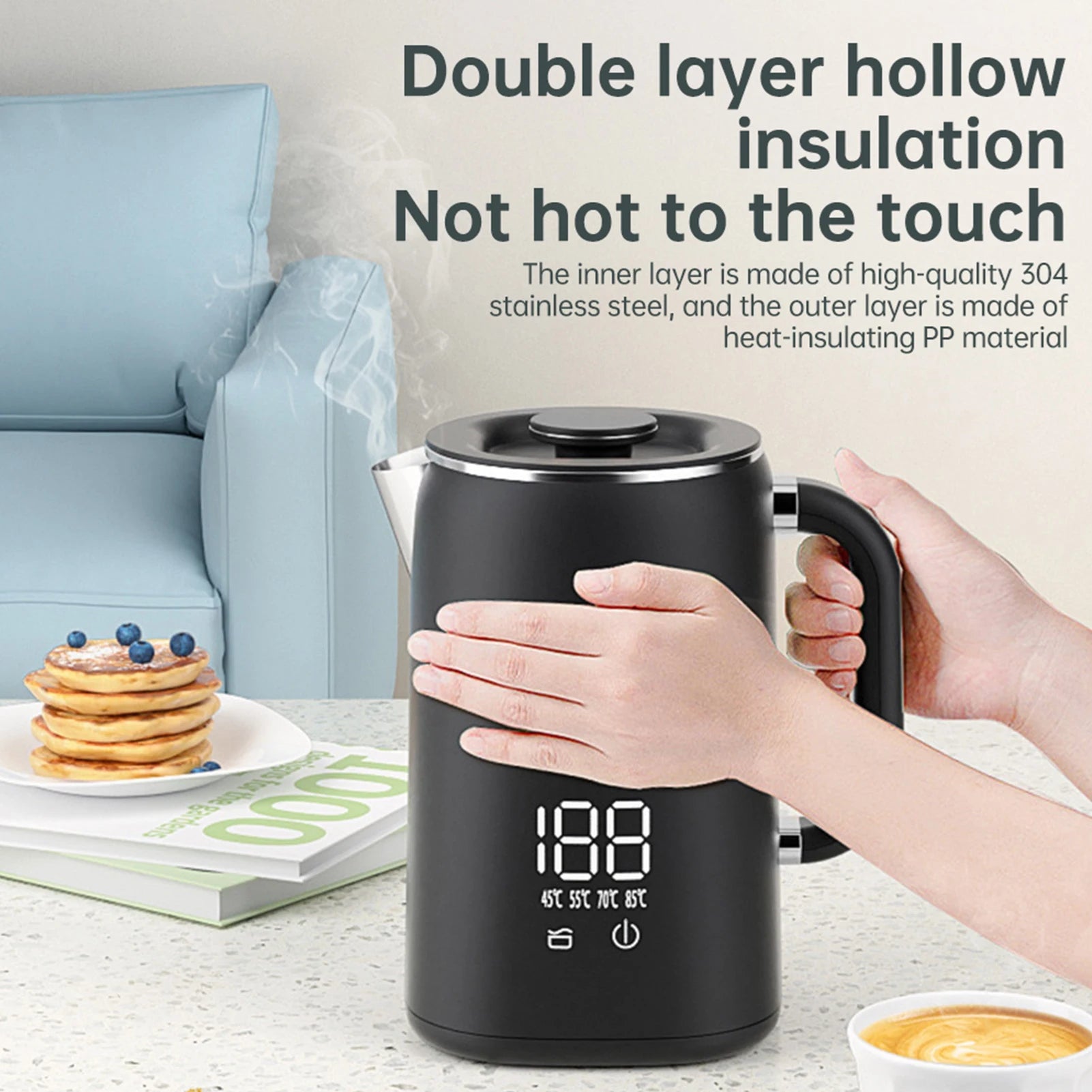 Bouilloire électrique thermostatique domestique 1,7 l, théière à conservation automatique de la chaleur, revêtement en acier inoxydable 304, Pot de santé 220V