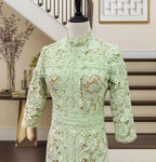 Robe en dentelle bleue mature légère, robe irrégulière, coupe haute et basse, longue, à la mode