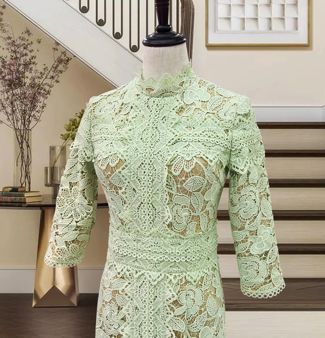 Robe en dentelle bleue mature légère, robe irrégulière, coupe haute et basse, longue, à la mode