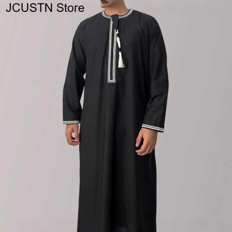 Hommes musulmans à manches longues Robe pull Aman Abaya Jubba Thobe pour hommes saoudien arabe caftan Islam vêtements Rayer Robe Afghan mâle