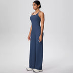 2 pièces/ensemble sport Fitness vêtements Yoga ensemble femme dos nu absorbant les chocs course en forme de I gilet mince jambe large pantalon Yoga ensemble