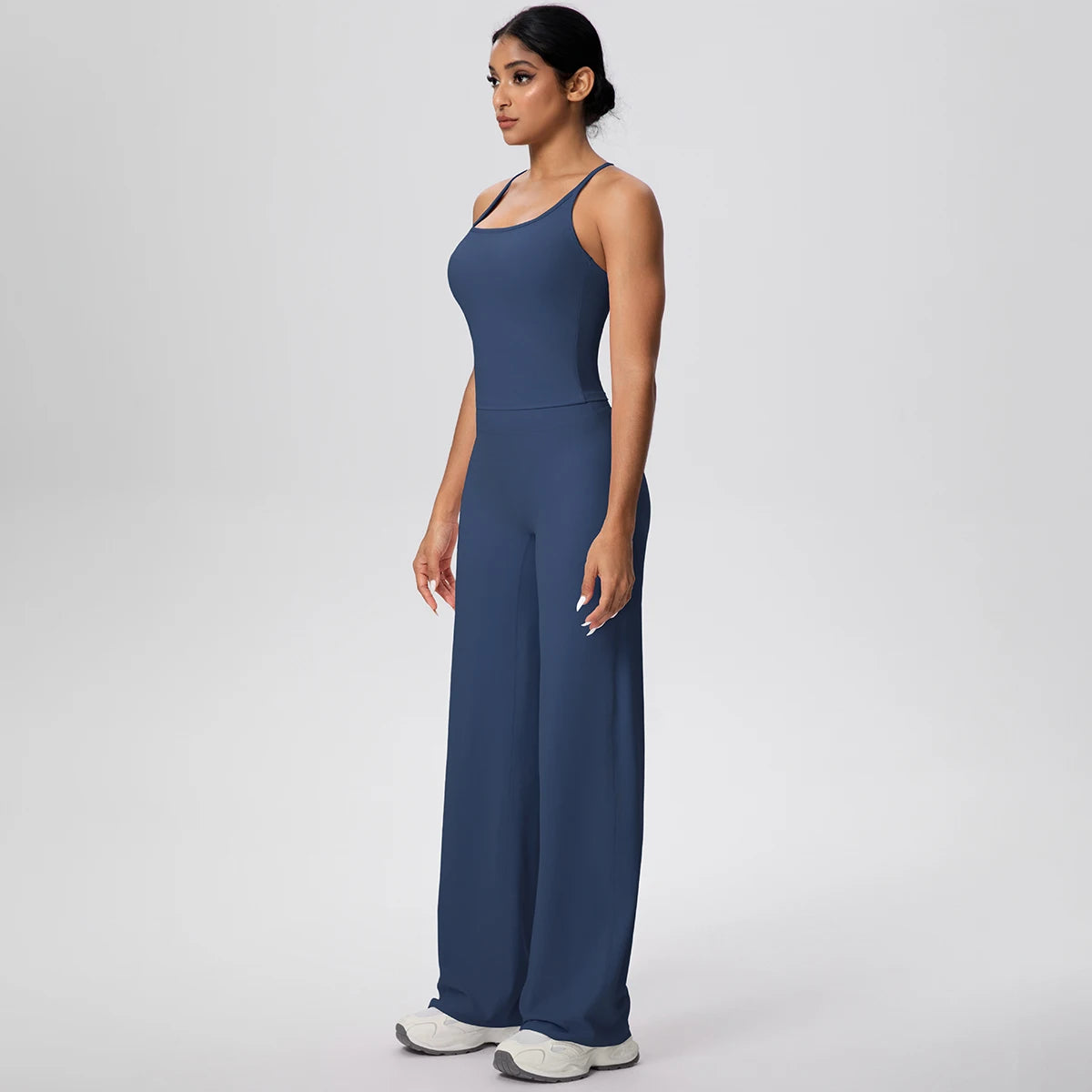 2 pièces/ensemble sport Fitness vêtements Yoga ensemble femme dos nu absorbant les chocs course en forme de I gilet mince jambe large pantalon Yoga ensemble