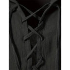 Chemise rétro à manches courtes pour hommes, en coton et lin, légère, respirante, couleur unie, hauts à la mode, col en v Pirate, chemises élégantes pour hommes