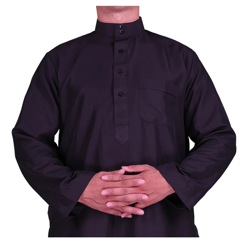 Hommes décontracté caftan ample musulman Thobe Jubba Dishdasha Thawb Robe islamique Abaya arabe couleur unie Robe
