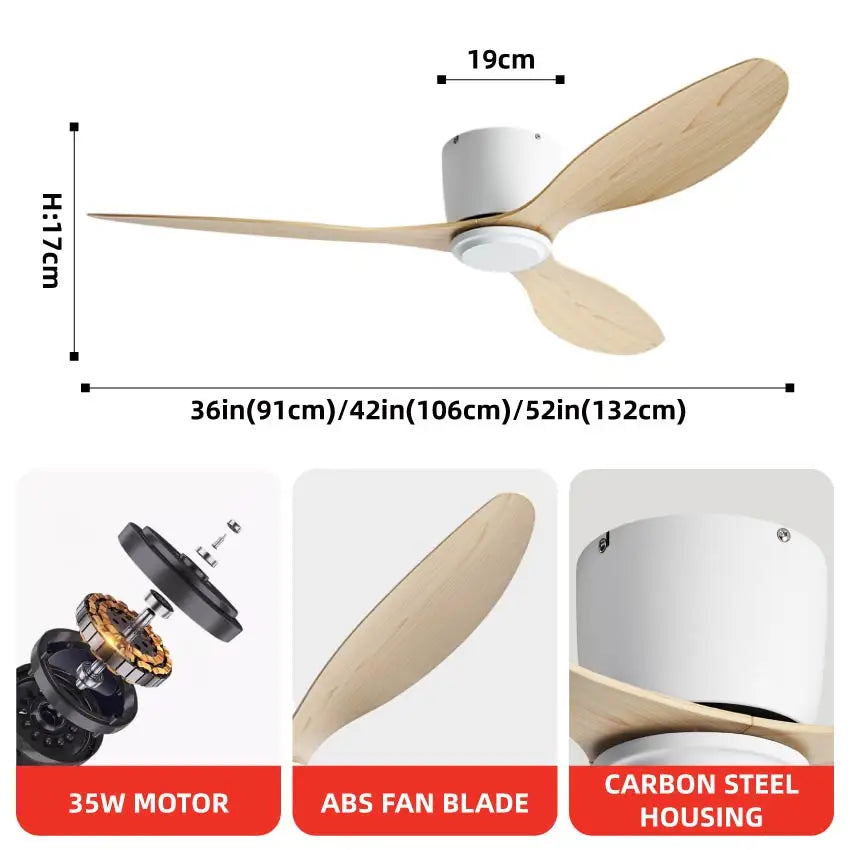 FUMANJIA Ventilateur de plafond CC ultra fin avec télécommande – Silencieux à 6 vitesses, 3 pales ABS, idéal pour les plafonds bas et les espaces minimisés (sans lumière)