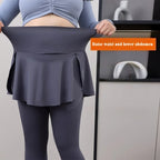 Leggings de Yoga faux deux articles, grande taille, 200lb, avec poches, jupe taille haute en peau de requin, pantalon d'entraînement, collants Slim
