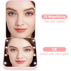 Mini miroir de maquillage LED miroirs de vanité portables avec lumière 1X 2X miroir de poche grossissant miroirs de vanité cosmétiques pliables