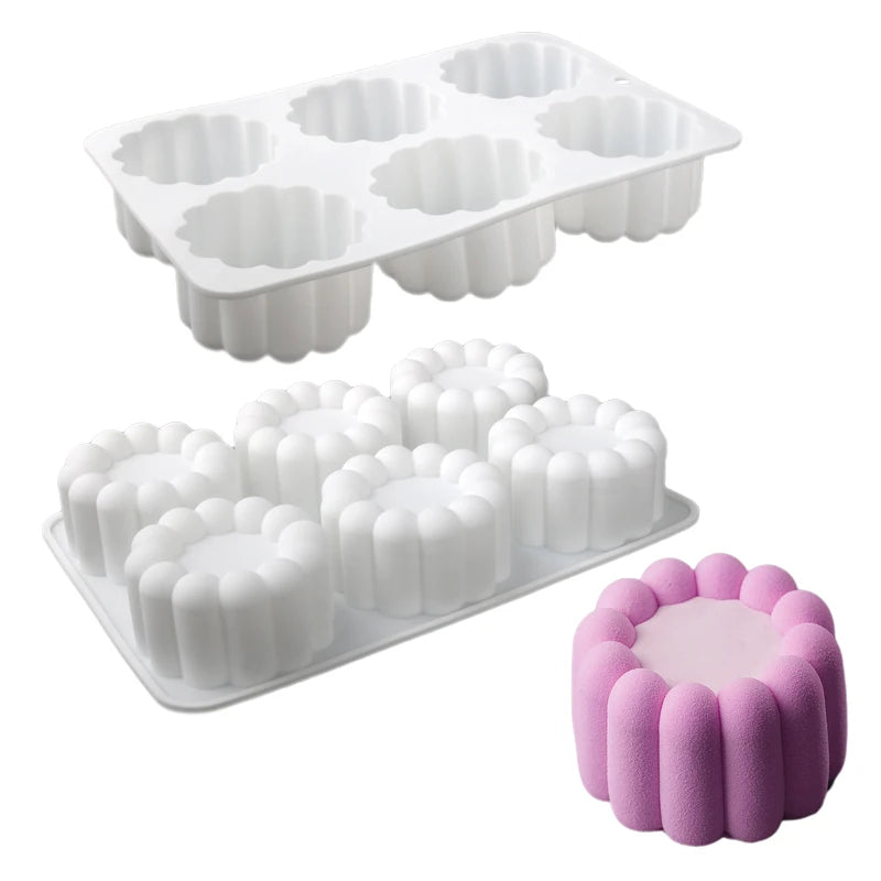 Moule à gâteau cylindrique en Silicone ondulé en dentelle, 6 ou 12 cellules, outils de fabrication de desserts de fête, moule à gâteau en Mousse, fournitures de pâtisserie de cuisine