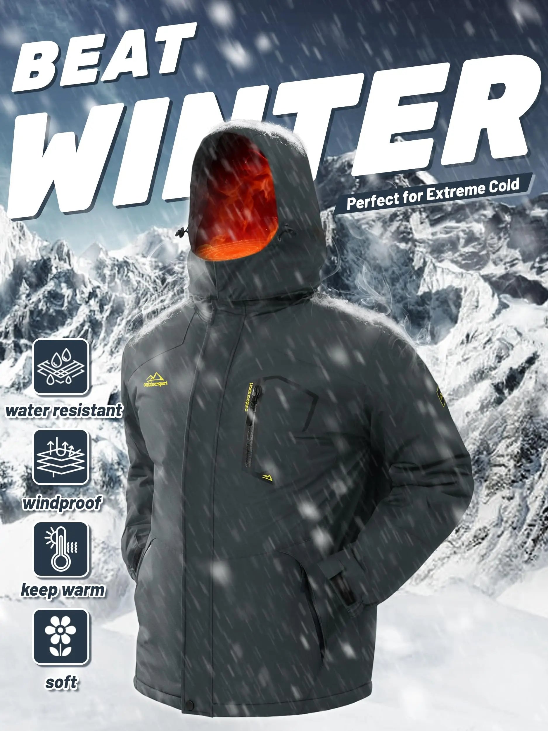 TACVASEN vestes de Ski d'hiver pour hommes manteaux polaires imperméables veste de Snowboard thermique isolée Parka imperméable avec capuche Parka homme