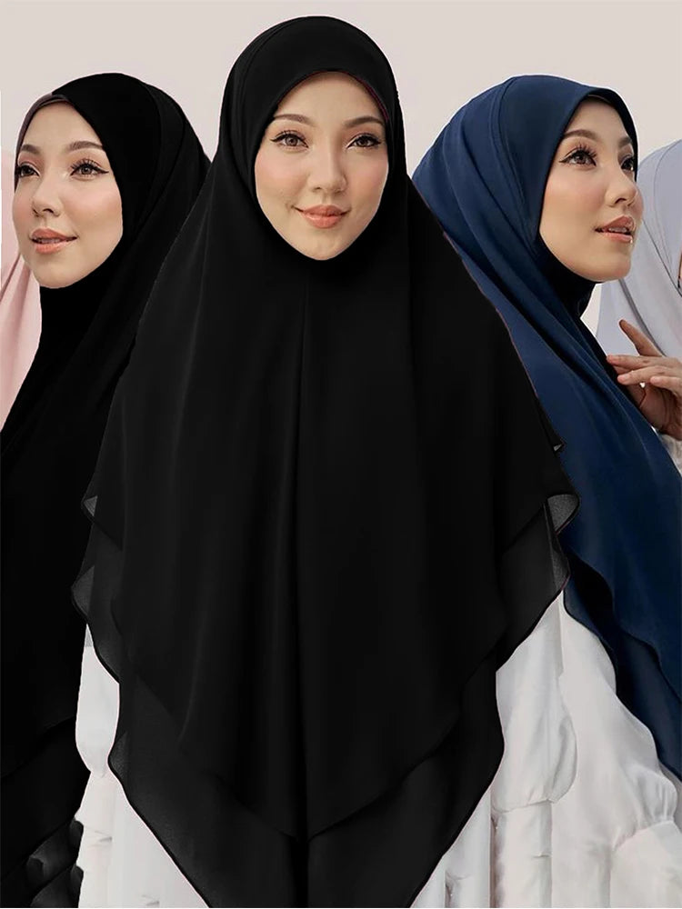 1pc prêt à porter Hijabs instantanés Double couche en mousseline de soie solide Foulard Femme Musulman châle enveloppement Bandana