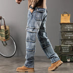 Jeans multi-poches coupe droite pour hommes, vêtements de travail à jambes larges en plein air, grande taille, 42, 44, nouveaux styles, automne et hiver