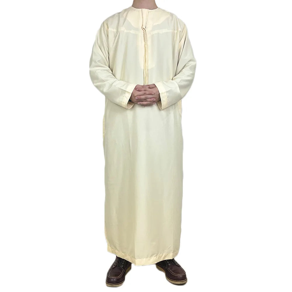 Nouveaux hommes musulmans à manches longues Robe pull Abaya Daffah Jubba Thobe Pakistan saoudien arabe caftan Islam vêtements Robe de prière Afghan