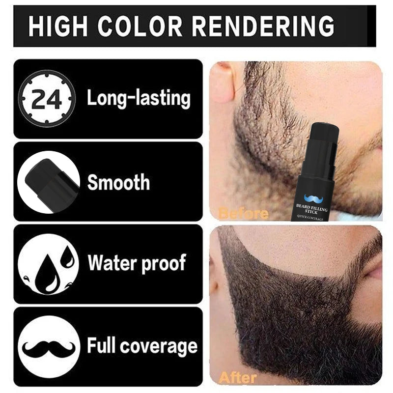 Bâton de remplissage de crayon à barbe et brosse pour hommes, stylo à barbe, bâton de retouche de racine de cheveux, couverture longue durée, maquillage pour moustache et cheveux