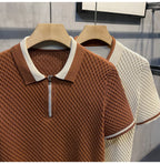Polo en maille jacquard décontracté pour homme 2026, col en V, couleur unie, manches courtes, respirant, vêtement de luxe B24