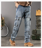 Jeans multi-poches coupe droite pour hommes, vêtements de travail à jambes larges en plein air, grande taille, 42, 44, nouveaux styles, automne et hiver