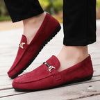 Mocassins en daim bleu pour hommes, chaussures de conduite plates respirantes, mocassins souples à enfiler, chaussures décontractées en cuir faites à la main, printemps et été