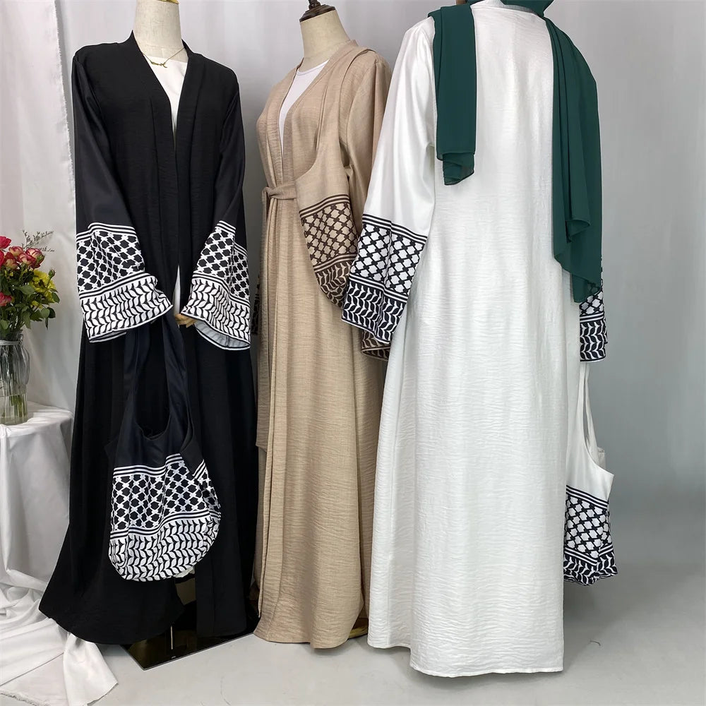 Dubaï élégant caftan Robe modeste Abayas musulman ouvert Abaya et sac femmes Islam Caftan Marocain Robe Arabe Femme Musulmane