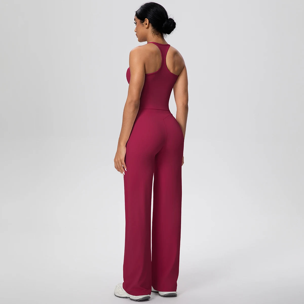 Ensemble de sport et Yoga pour femmes, 2 pièces, couleur unie, Slim, décontracté, gilet en forme de I avec coussinet de poitrine, séchage rapide, taille haute, pleine longueur