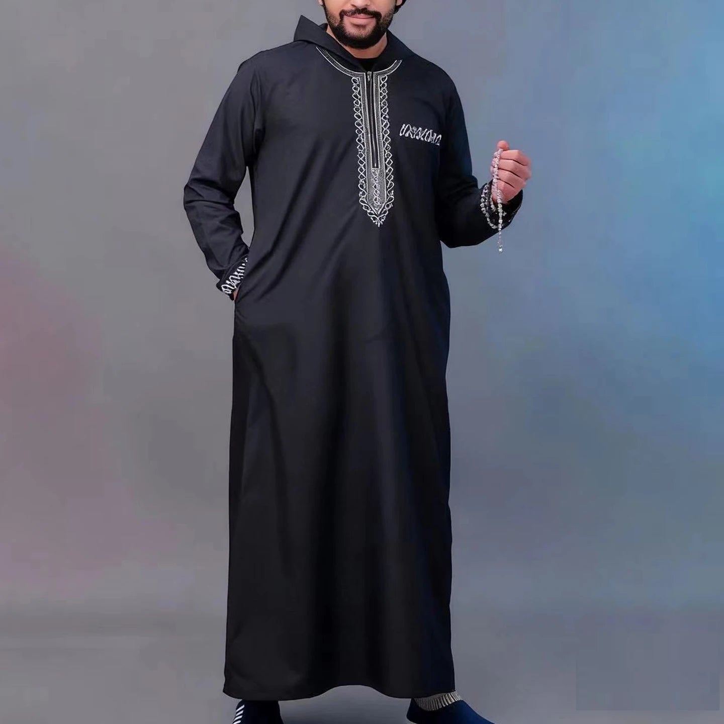 Nouvelle robe islamique musulmane pour hommes, thobe à manches longues, broderie classique, robe de style ethnique arabe, robe décontractée formelle pour hommes, robe de prière