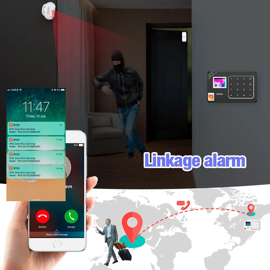 KERUI bricolage votre maison ensemble d'alarme 4G/WiFi système d'alarme pour la Protection de la sécurité à domicile détecteur de mouvement capteur de porte Tuya application intelligente