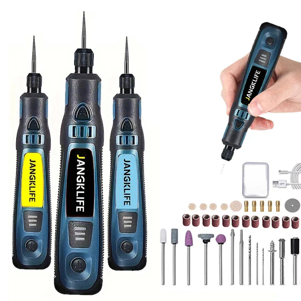 JANGKLIFE USB Kit d'outils rotatifs sans fil stylo de gravure sur bois bricolage pour bijoux métal verre Mini perceuse sans fil