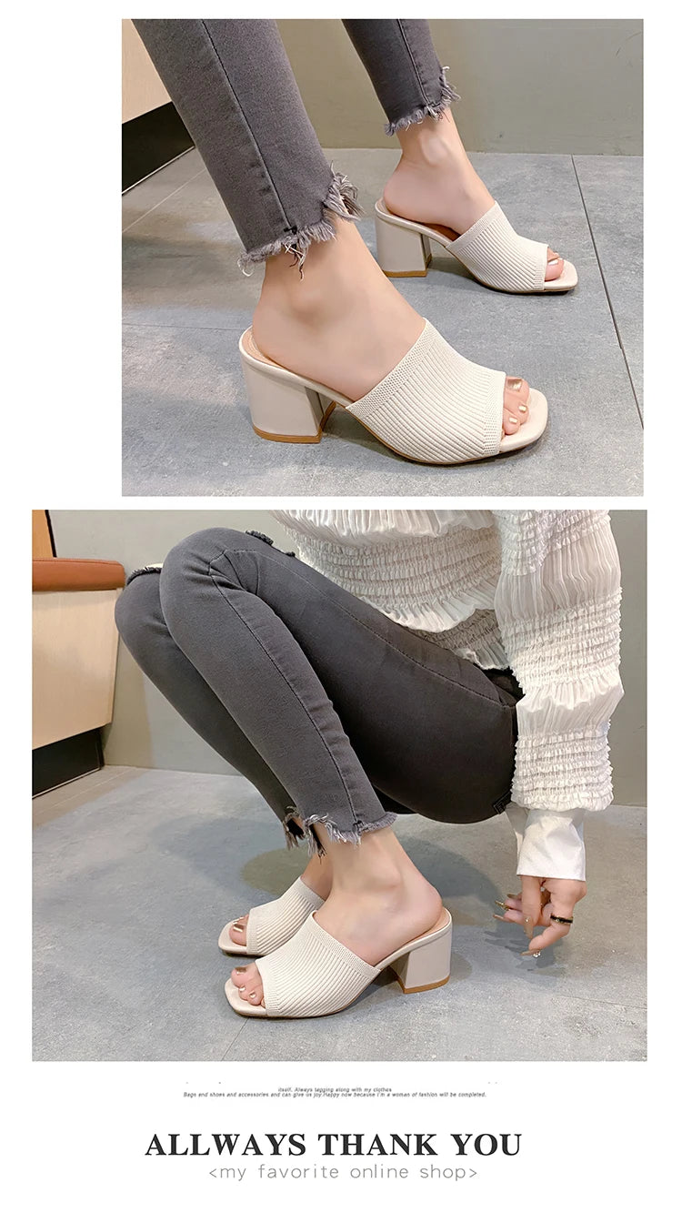 Sandales de Luxe Décontractées et Souples à Talons Hauts pour Femme, Mules Noires, Pantoufles d'Été, Chaussures d'Extérieur, Parka Ouverte, Taille 42