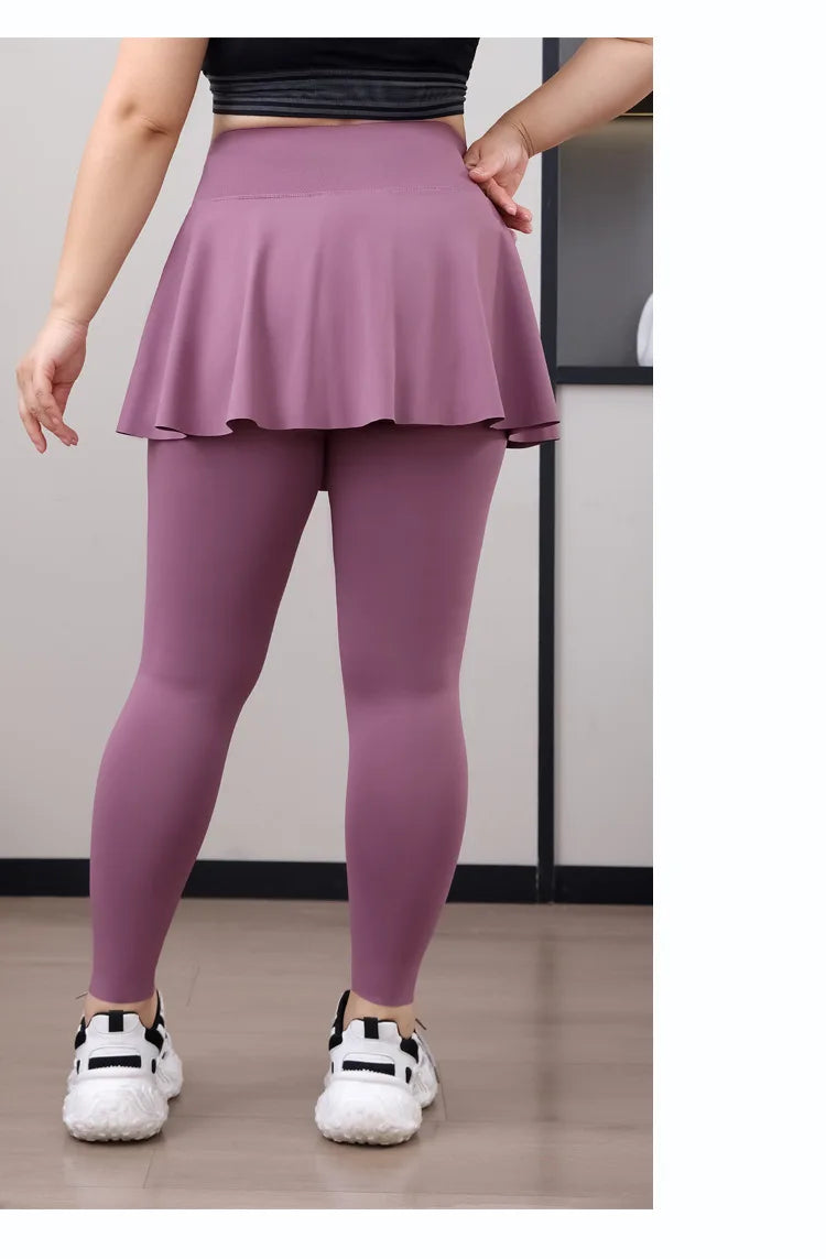 Leggings de Yoga faux deux articles, grande taille, 200lb, avec poches, jupe taille haute en peau de requin, pantalon d'entraînement, collants Slim