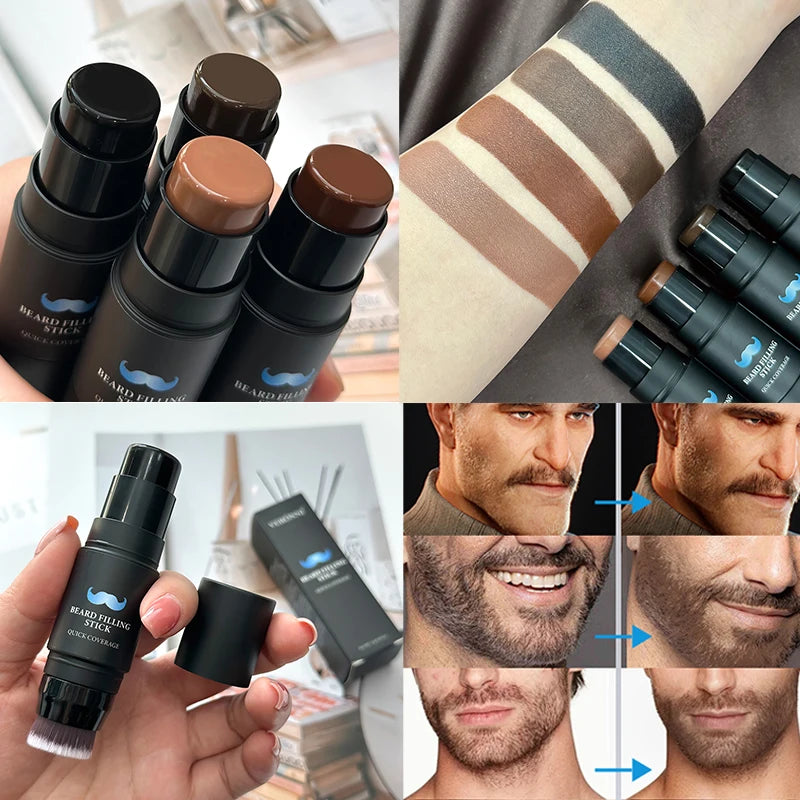 Bâton de remplissage de crayon à barbe et brosse pour hommes, stylo à barbe, bâton de retouche de racine de cheveux, couverture longue durée, maquillage pour moustache et cheveux