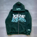 Sweat-shirt à capuche avec fermeture éclair et lettres américaines rétro, adapté aux hommes et aux femmes portant une veste Y2K, cardigan automne/hiver