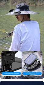 Chapeau solaire à double ventilateur à large bord, pour Camping en plein air, pêche, Anti-UV, pour hommes, escalade, Protection solaire, chapeau de pêcheur