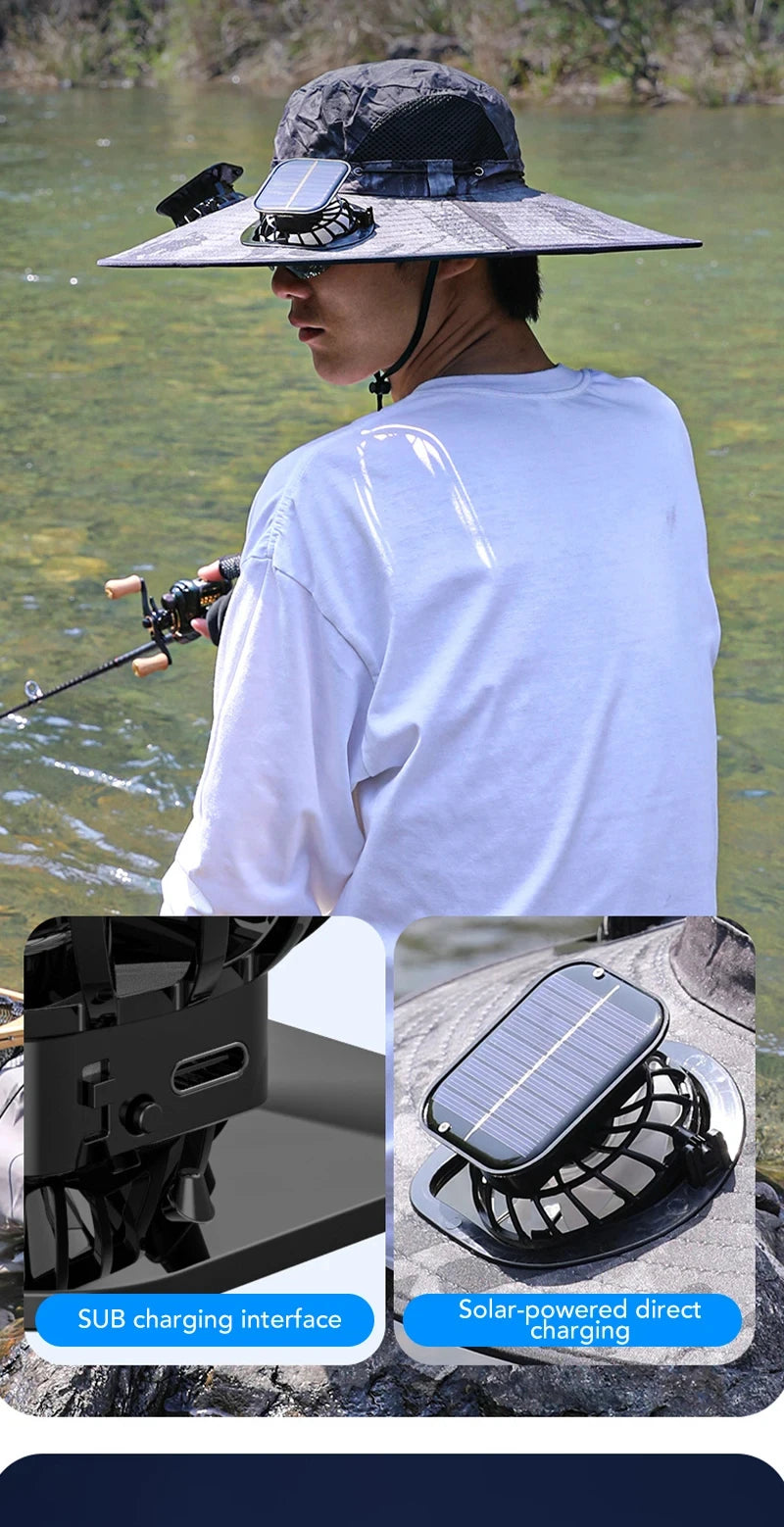 Chapeau solaire à double ventilateur à large bord, pour Camping en plein air, pêche, Anti-UV, pour hommes, escalade, Protection solaire, chapeau de pêcheur