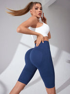 Short de Yoga taille haute sans couture pour femmes, tricoté, Slim, pour entraînement, course à pied, Leggings esthétiques linéaires, extensible, levage des hanches