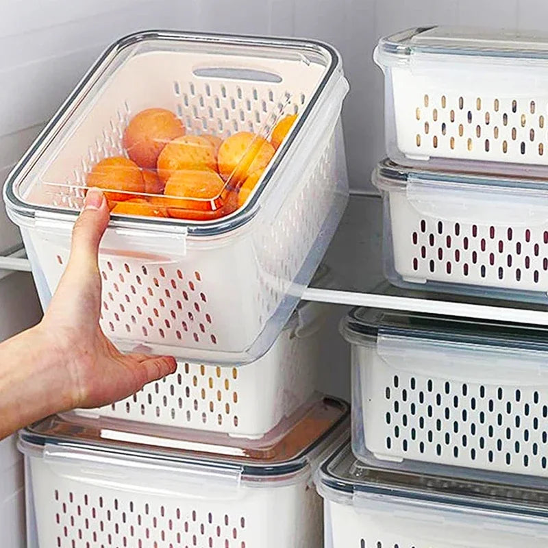 Grand panier de vidange de légumes, boîte spéciale de conservation des fruits, pour ustensiles indispensables, de qualité alimentaire, de cuisine, conteneur de stockage à double couche