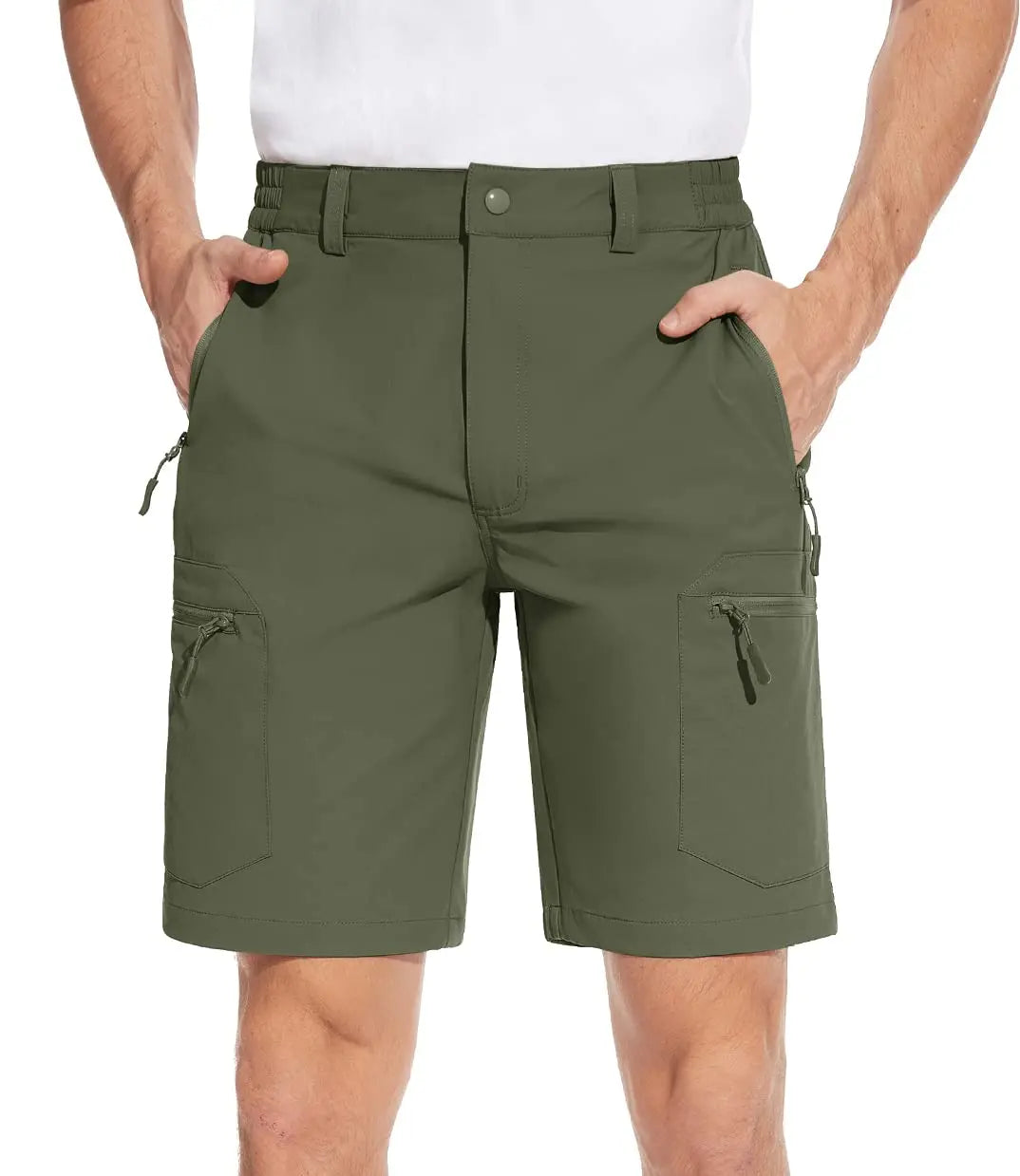 TACVASEN Short cargo d'été à 5 poches zippées, séchage rapide, pour homme, short de pêche, extensible, pour la randonnée en plein air, short de travail en nylon, léger