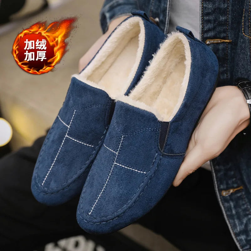 Mocassins en daim bleu pour hommes, chaussures de conduite plates respirantes, mocassins souples à enfiler, chaussures décontractées en cuir faites à la main, printemps et été