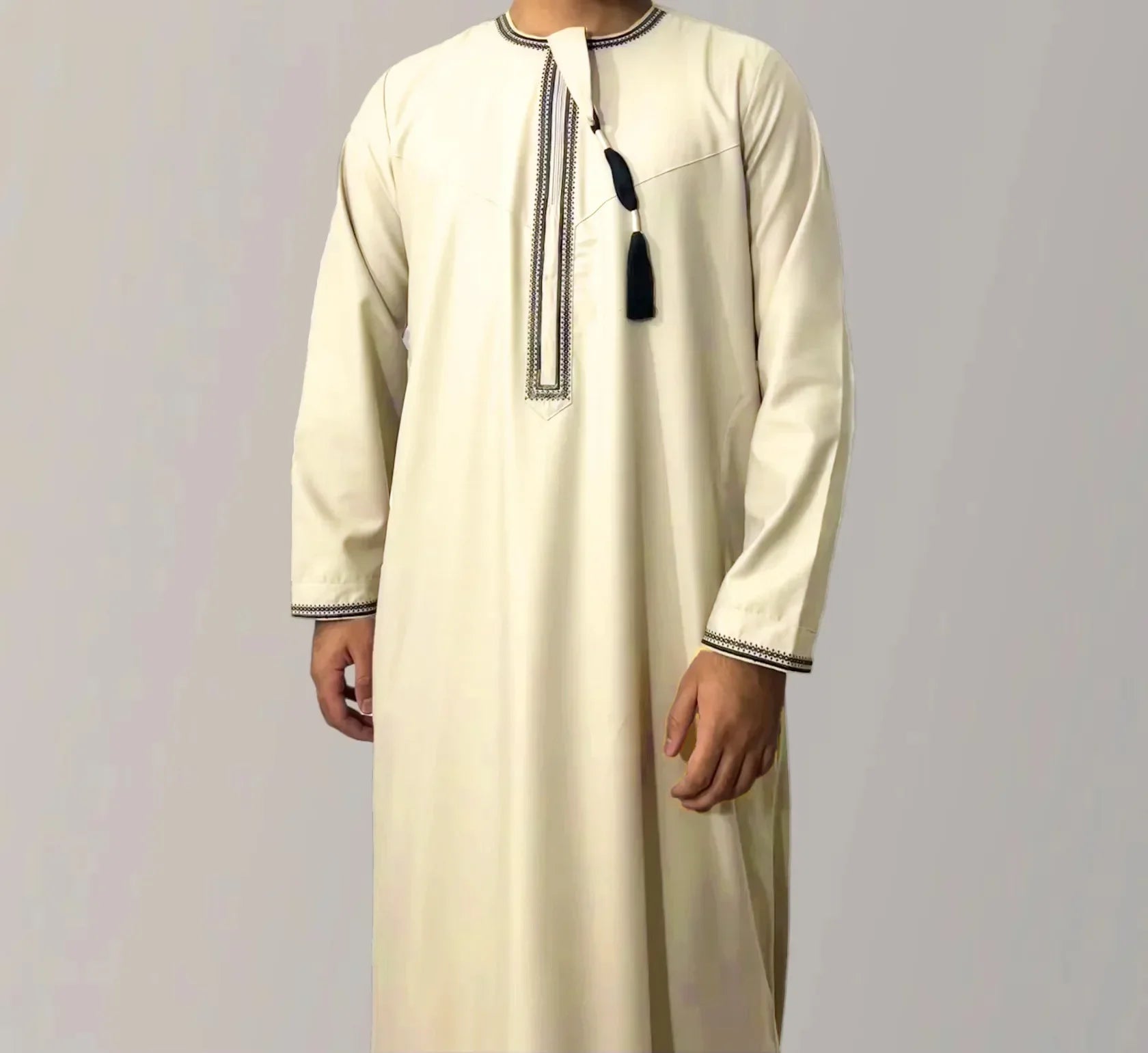 Nouveaux hommes musulmans à manches longues Robe pull Abaya Daffah Jubba Thobe Pakistan saoudien arabe caftan Islam vêtements Robe de prière Afghan