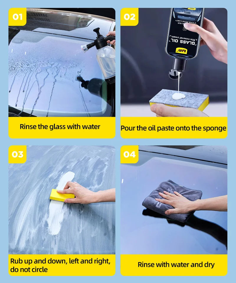 Kit d'élimination de l'huile pour vitres de voiture, élimine les taches d'eau, le film d'huile, adapté aux vitres automobiles et domestiques