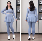 Leggings de Yoga faux deux articles, grande taille, 200lb, avec poches, jupe taille haute en peau de requin, pantalon d'entraînement, collants Slim