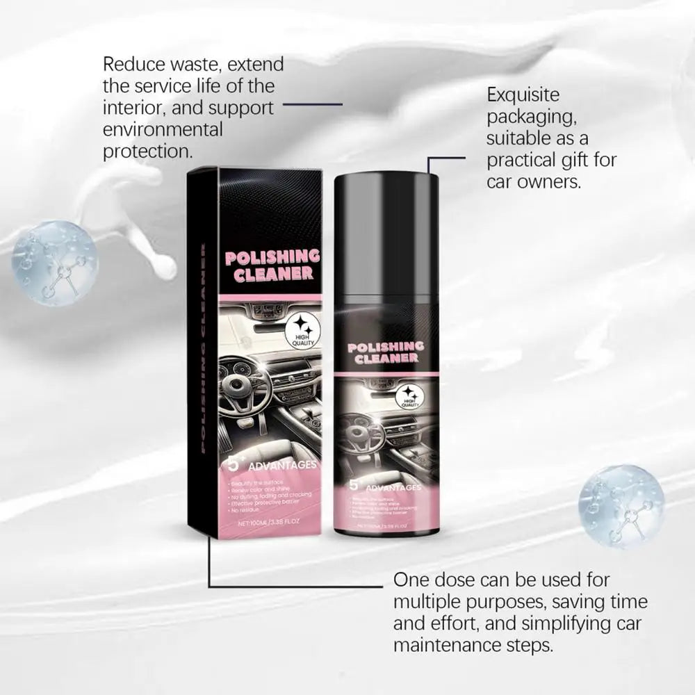 Nettoyant de polissage intérieur de voiture 100ml, Spray de détail de siège en cuir de voiture, nettoyant d'intérieur de protection, nettoyant de détail de voiture