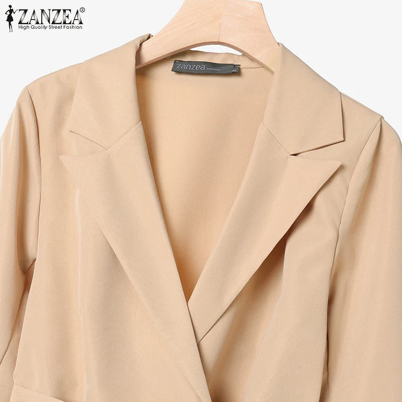 ZANZEA élégant 2 pièces pantalon ensembles à manches longues ceinturé léger Blazer et jambe large pantalon 2 pièces costumes bureau dame ensembles de déplacement