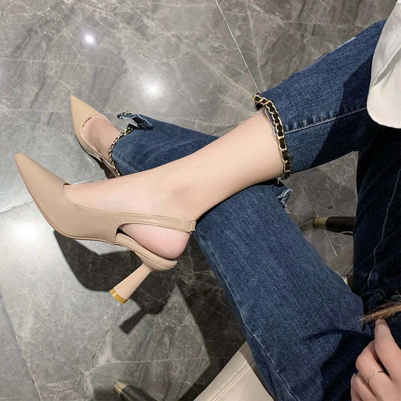 Mode d'été nouveau bout pointu talon aiguille bouche peu profonde respirant PU confortable et élégant chaussures pour femmes sandales Sexy