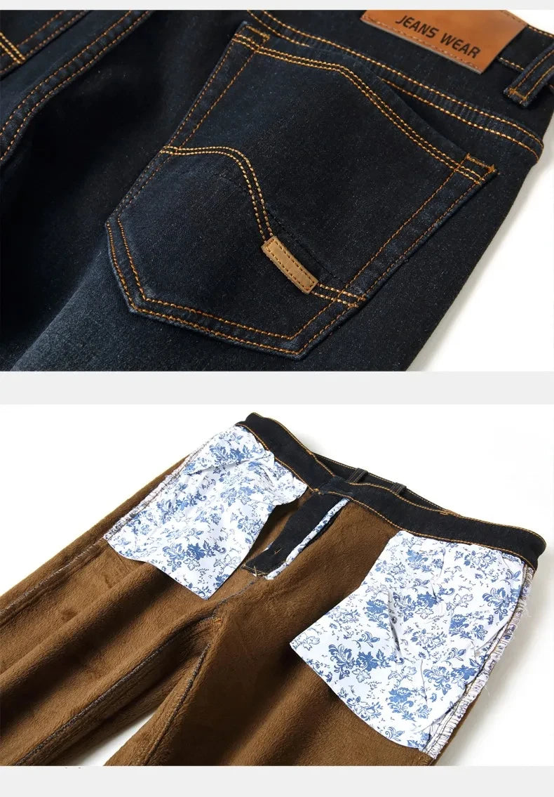 Jeans doublés en polaire réfléchissants pour hommes - Doublure épaisse et chaude, denim durable et bordure réfléchissante, sûrs pour les trajets nocturnes en hiver et décontractés