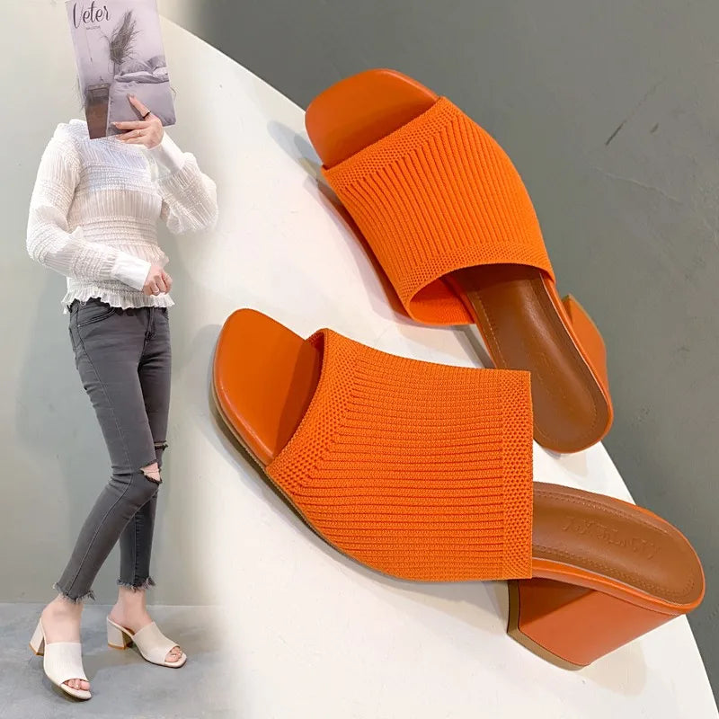 Sandales de Luxe Décontractées et Souples à Talons Hauts pour Femme, Mules Noires, Pantoufles d'Été, Chaussures d'Extérieur, Parka Ouverte, Taille 42