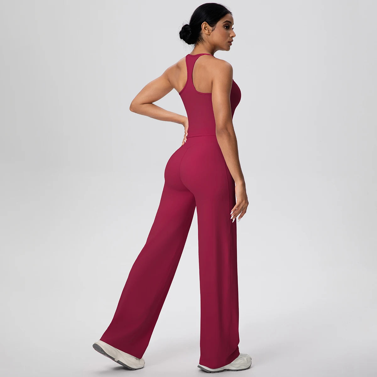 2 pièces/ensemble sport Fitness vêtements Yoga ensemble femme dos nu absorbant les chocs course en forme de I gilet mince jambe large pantalon Yoga ensemble