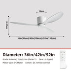 FUMANJIA Ventilateur de plafond CC ultra fin avec télécommande – Silencieux à 6 vitesses, 3 pales ABS, idéal pour les plafonds bas et les espaces minimisés (sans lumière)