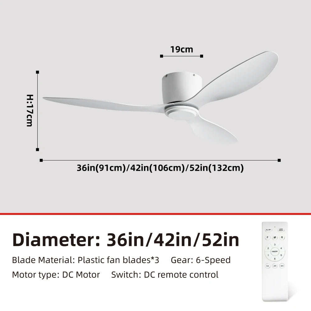 FUMANJIA Ventilateur de plafond CC ultra fin avec télécommande – Silencieux à 6 vitesses, 3 pales ABS, idéal pour les plafonds bas et les espaces minimisés (sans lumière)