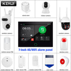 Système d'alarme domestique KERUI 4G/WiFi GSM avec écran tactile IPS de 7 pouces, compatible avec le système d'alarme de sécurité sans fil Tuya, anti-cambriolage