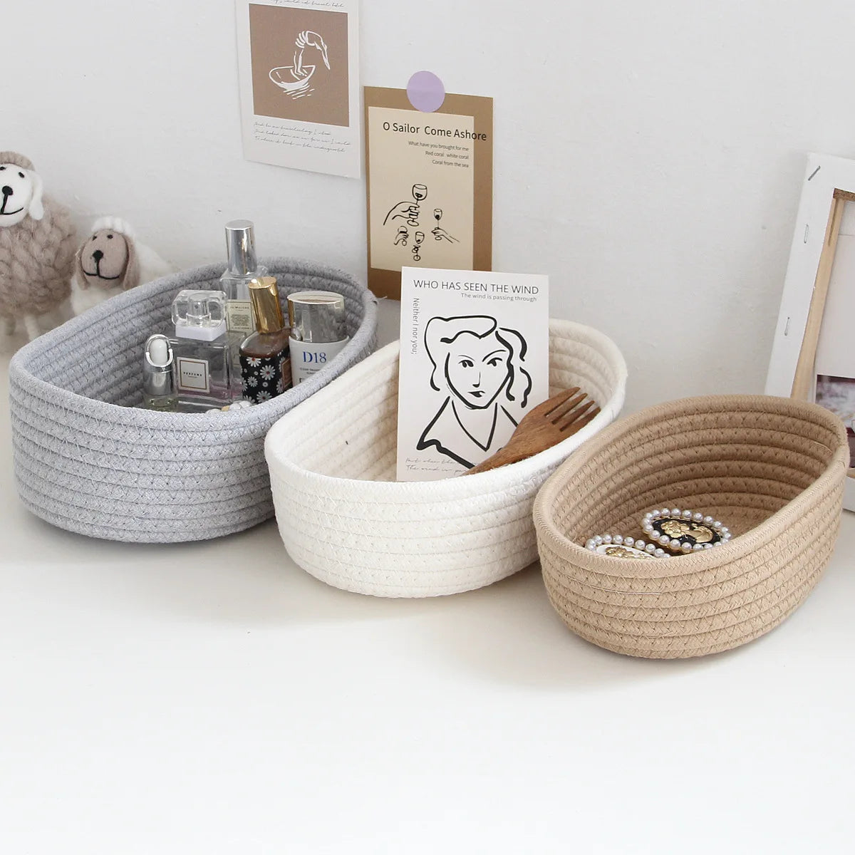 Mir de rangement en cordon de coton tissé à la main, boîte nar, dessus de table, cosmétiques officiels, collation, porche
