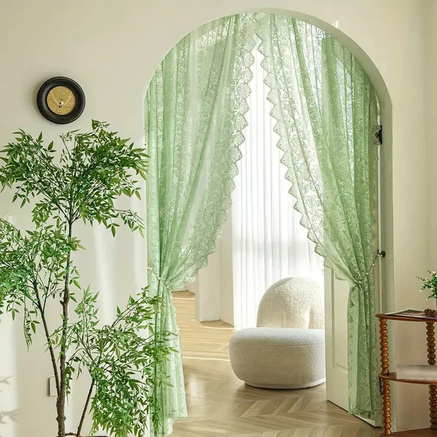 Rideau élégant en dentelle et perles de pays français, 1 pièce, avec motif de queue de phénix, parfait pour les salons et les chambres à coucher