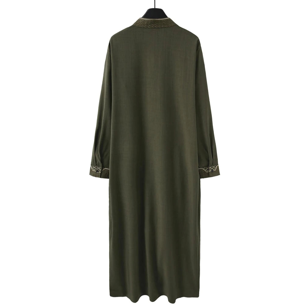 Nouvelle robe islamique musulmane pour hommes, thobe à manches longues, broderie classique, robe de style ethnique arabe, robe décontractée formelle pour hommes, robe de prière